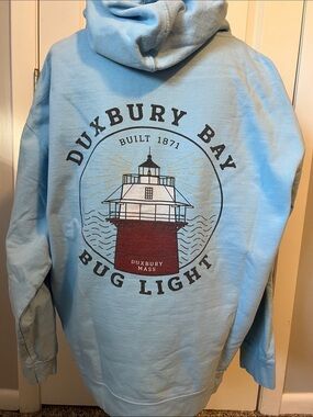 Duxbury Bay MA Bug Light Hoodie in Light Blue